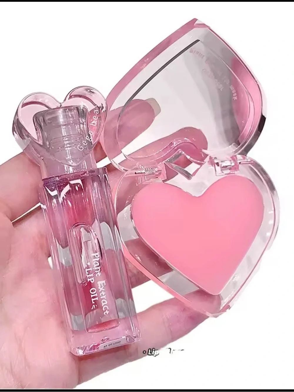 Pink Heart Lip Oil & Lip Mask Set - Hydrating Pink Lip Care